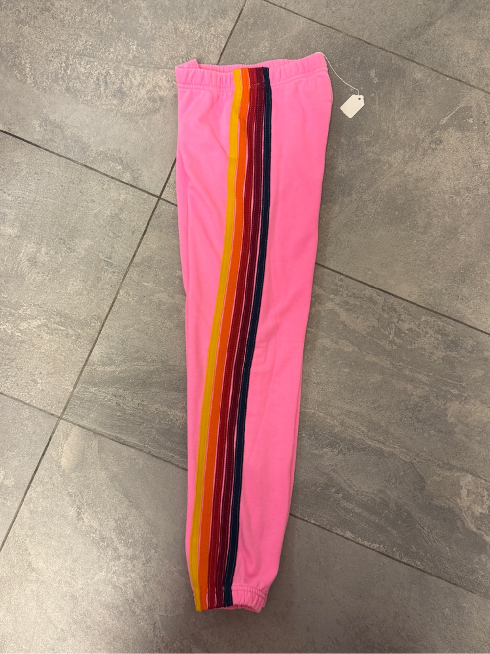 Aviator Nation Kids 5 Stripe Sweatpants Neon Pink Rainbow Size 14 Joggers Sweats